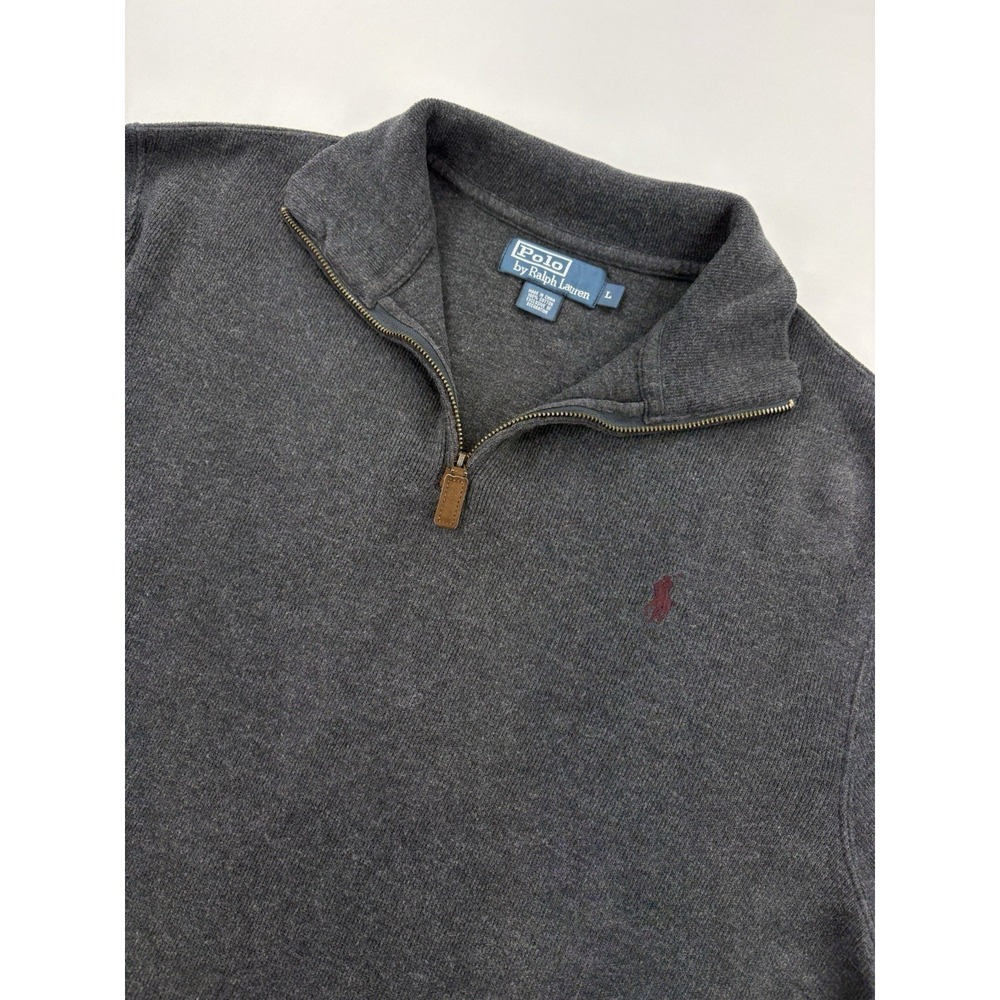 POLO RALPH LAUREN Mens 1/4 Zip Estate Rib Pullover Sweater charcoal Gray Large - Picture 1 of 14